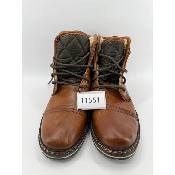 Men\'s Brown Leather Faux Fur Lined Cap Toe Lace Up Ankle Boots US 10.5 main image 6